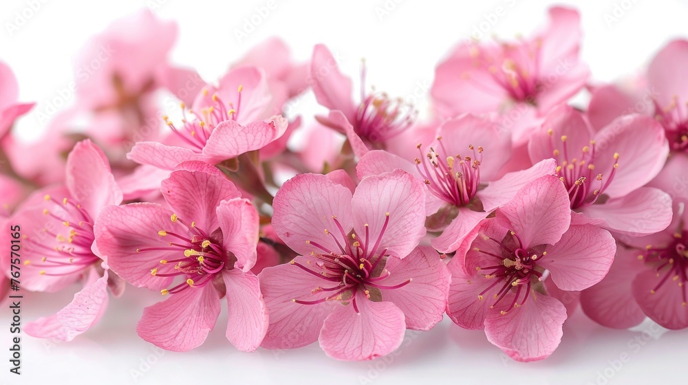 Bright Pink Cherry Blossoms Isolated on White Background - Close-Up Shot Bright Pink Cherry Blossoms Isolated on White Background - Close-Up Shot