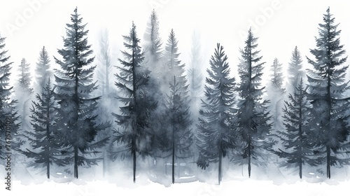 Watercolor Pines in Fog Ambiance 