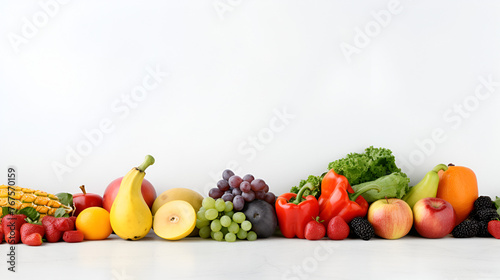 Healthy eating. Photo of different fruits and vegetables isolated white background. Copy spacy for your text. High resolution product 