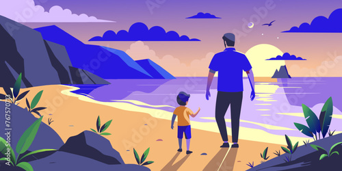 Hand in Hand by the Seaside: A Father-Child Beach Adventure (International Day of Families - May 15th, National Beach Day - August 1st, Go for a Walk in the Park Day - July 1st, Father's Day 