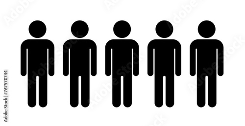 Group man six person row human infographic vector black icons. Six person one group symbol illustration.