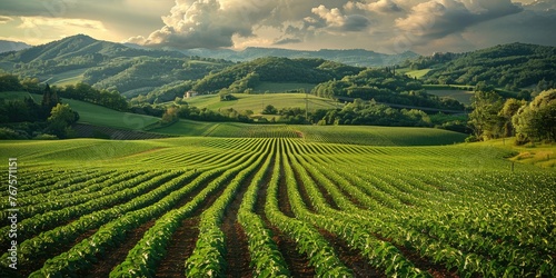 Farm fields  organic farming methods in large copy space. Generative Ai