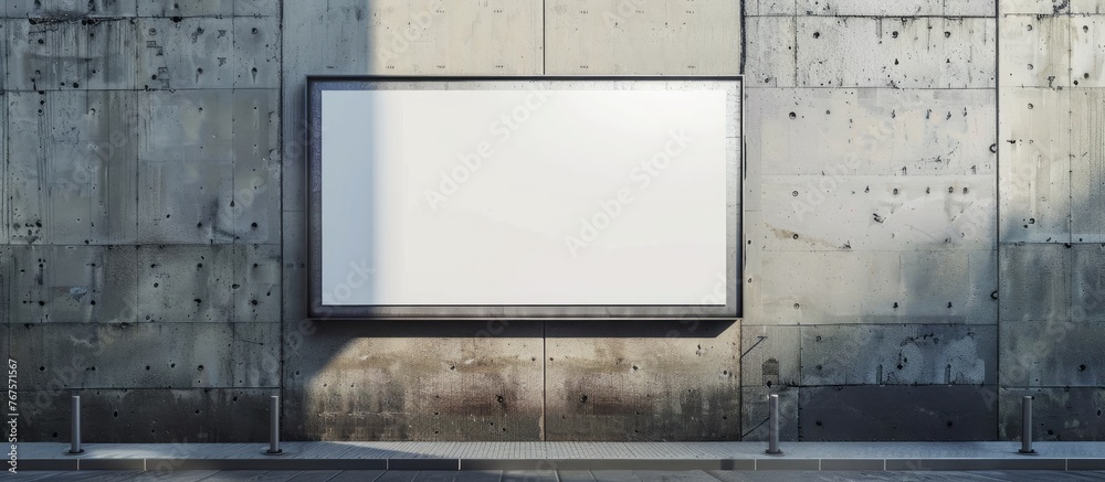 Mockup of a white outdoor advertising billboard on a concrete wall in a metal frame. Mockup of a white outdoor advertising billboard on a concrete wall in a metal frame.