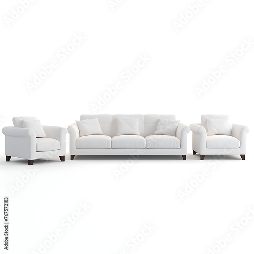 White leather sofa with pillows on a gray background. 3d rendering