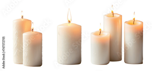 three burning candles isolated on transparent background