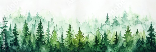 Watercolor painting of trees and a green forest. Generative Ai