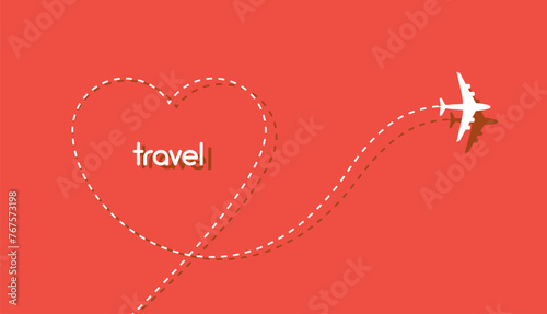 Airplane heart path route shape travel vector destination journey. Airplane heart route path
