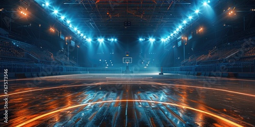 Basketball arena vacant, sports field, stadium. Generative Ai
