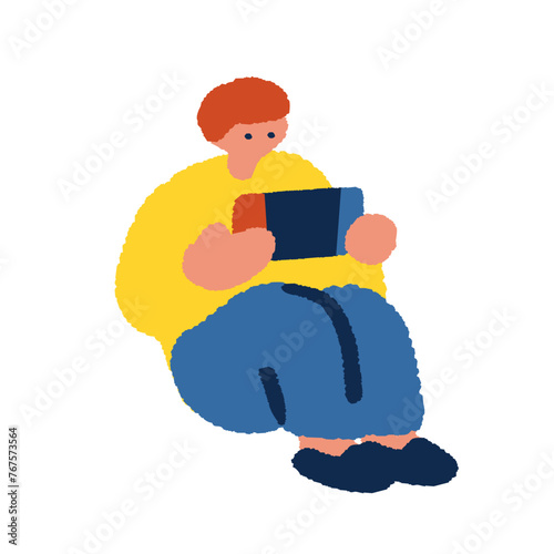 ゲームをする男性シンプルな手描きイラスト
