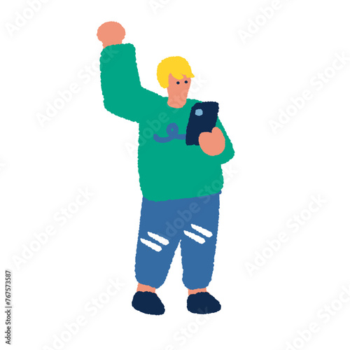 スマホを持つ男性の手描きイラスト
