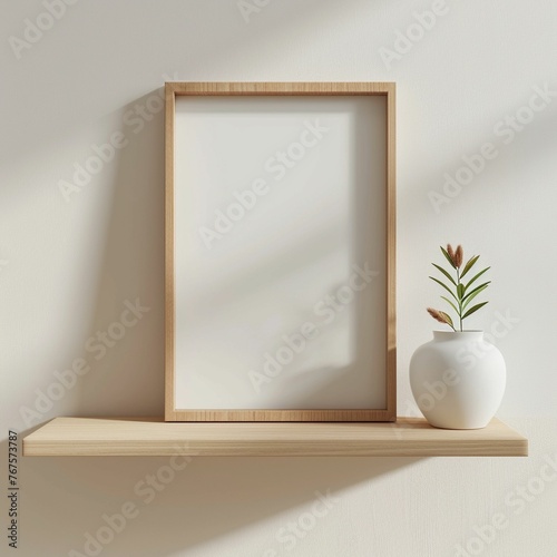 White Vase on Wooden Shelf