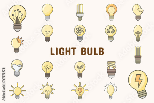 Light Bulb Lineal Color Vector Illustration Icon Sticker Set Design Materials