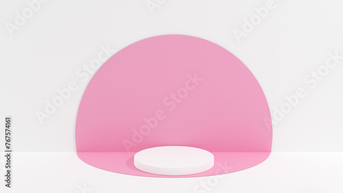 3D rendering abstract white and pink shape podium Perfect platforms for showing your beauty products on white background