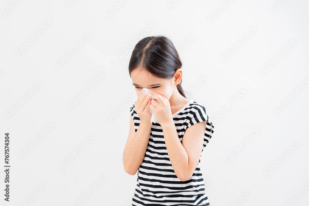 Little asian kid girl with allergy sneezing Little asian kid girl with allergy sneezing