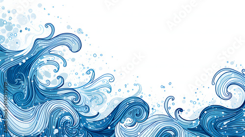 wave doodle line art on white background with copy space, doodle background photo