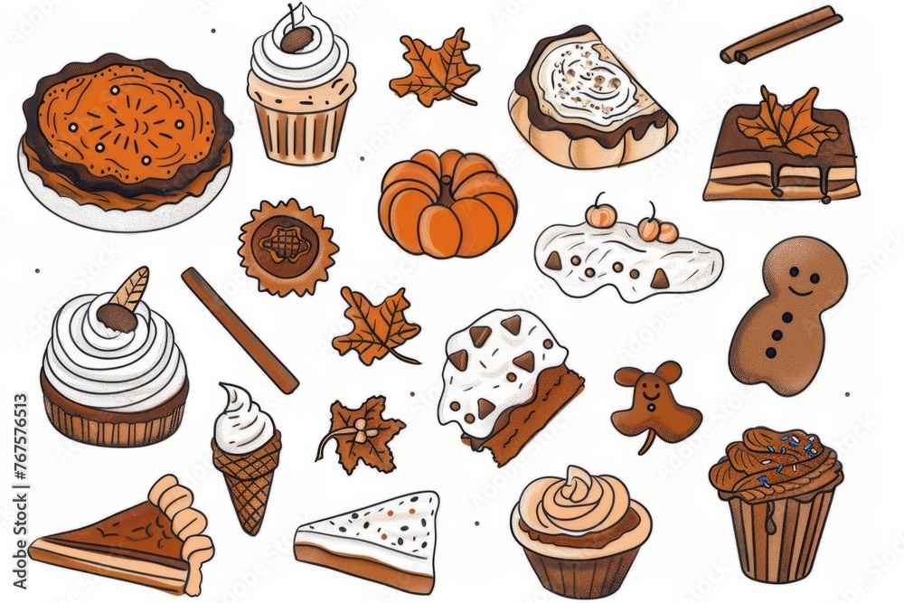 Cartoon cute doodles of a pastry shop's specialty desserts, such as fruit tarts, cheesecakes, and chocolate mousse, tantalizingly displayed under glass domes, Generative AI Cartoon cute doodles of a pastry shop's specialty desserts, such as fruit tarts, cheesecakes, and chocolate mousse, tantalizingly displayed under glass domes, Generative AI