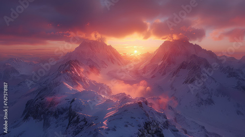 Beautiful landscape of mountain with sunset view. Created with AI © Creative Stock 