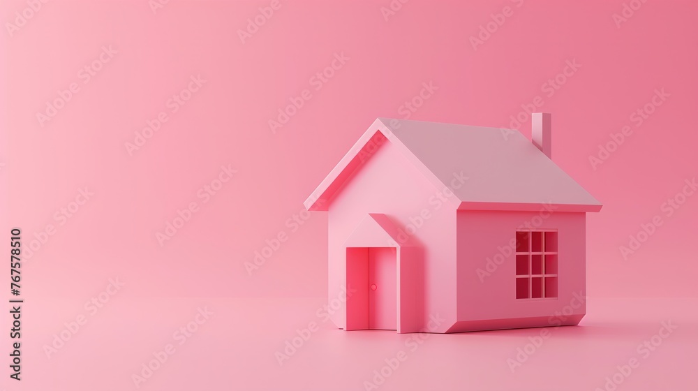 Pink House plan icon isolated on pink background. Minimalism concept. 3d illustration 3D render  ,Generative ai,  - obrazy, fototapety, plakaty 
