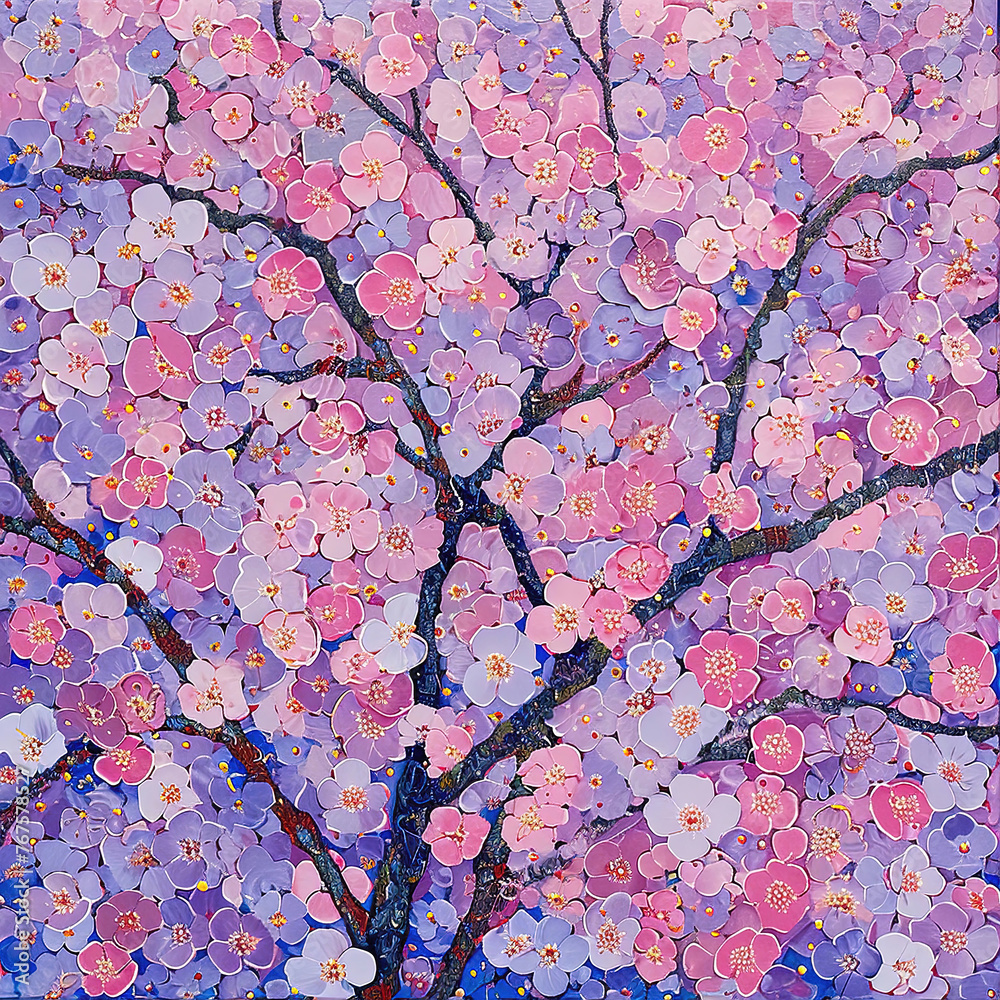 Artwork Painting with Cherry Blossom, spring wall art design