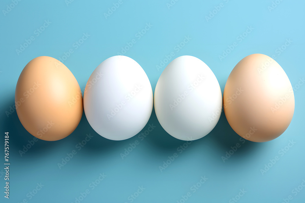 chicken eggs on a blue background. breakfast food chicken eggs on a blue background. breakfast food