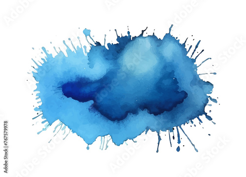 Blue ink watercolor splash paint blob. Blue ink splatter stain abstract vector background.
