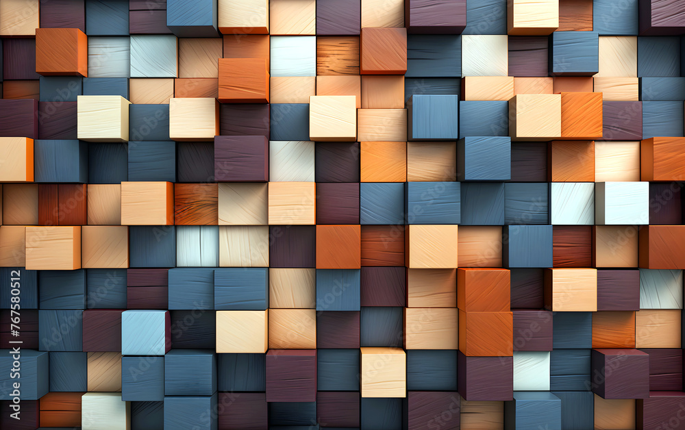 volumetric square sections of wood of different colors. abstract background geometric texture volumetric square sections of wood of different colors. abstract background geometric texture
