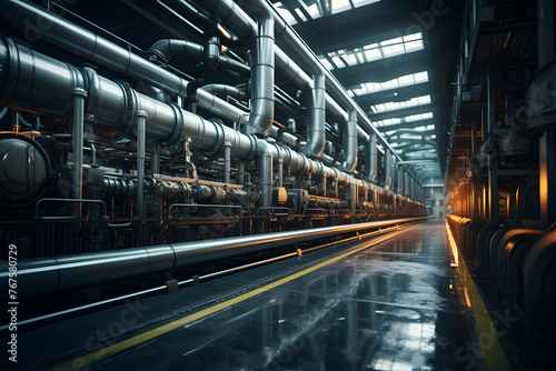 workshop of an industrial enterprise for production. Equipment  cables and piping as found inside of a modern industrial power plant. business industry
