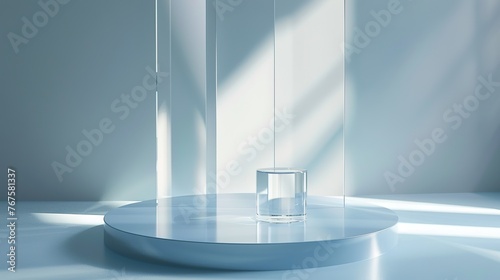 Product background podium or 3d glass display background, crystal pedestal platform. Transparent glass product display background, presentation and model stand stage in 3d render ,Generative ai, 