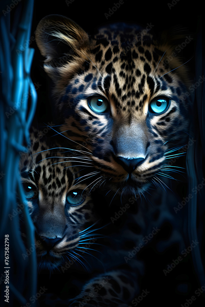 leopard at night in the jungle. predatory big cat. zoology and fauna. mammal