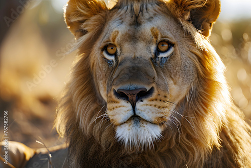 portrait of an African lion. beasts of prey. fauna and biology