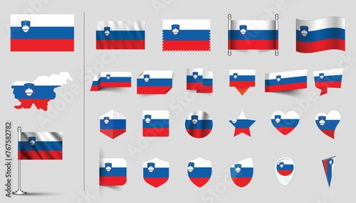 set of Slovenia flag, flat Icon set vector illustration. collection of national symbols on various objects and state signs. flag button, waving, 3d rendering symbols, and flag on map symbols Free Download set of Slovenia flag, flat Icon set vector illustration. collection of national symbols on various objects and state signs. flag button, waving, 3d rendering symbols, and flag on map symbols - GFXLoad