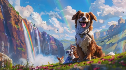 dog with rainbow background