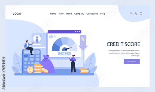 A visual guide to understanding and checking your credit score, illustrated with a calculator, gauges, and financial symbols