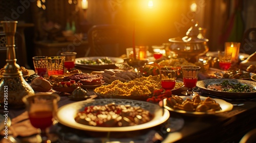 Table Set With Food and Candles