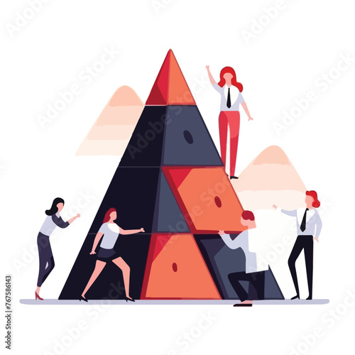 Business people collects pyramid of exclamation att photo