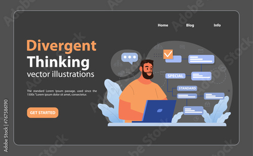Divergent thinking concept. Flat vector illustration