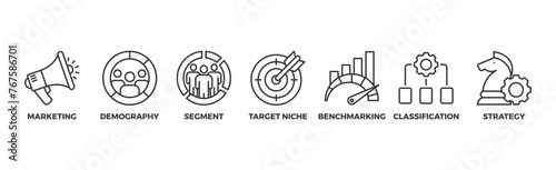 Market segmentation banner web icon illustration concept with icon of marketing, demography, segment, target niche, benchmarking, classification, strategy