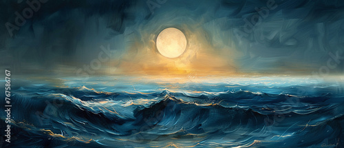 Abstract elegant moonlit waves, serene ocean theme