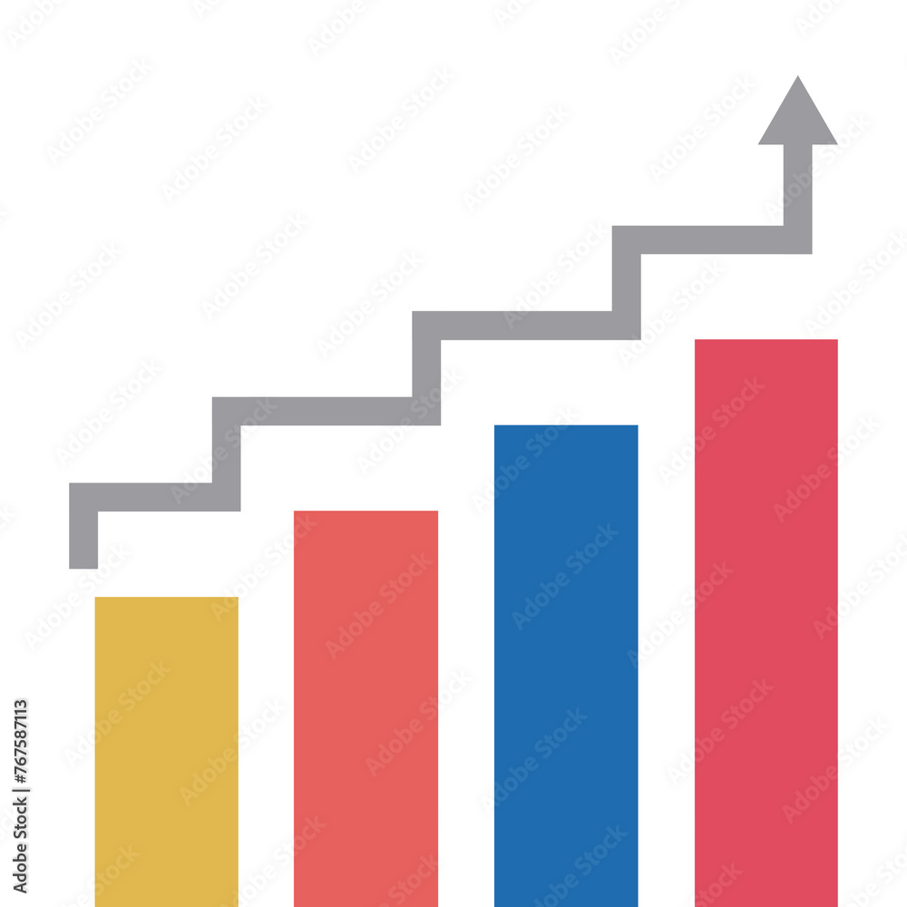 Colorful Bar Graph with Arrow Pointing Upward Colorful Bar Graph with Arrow Pointing Upward