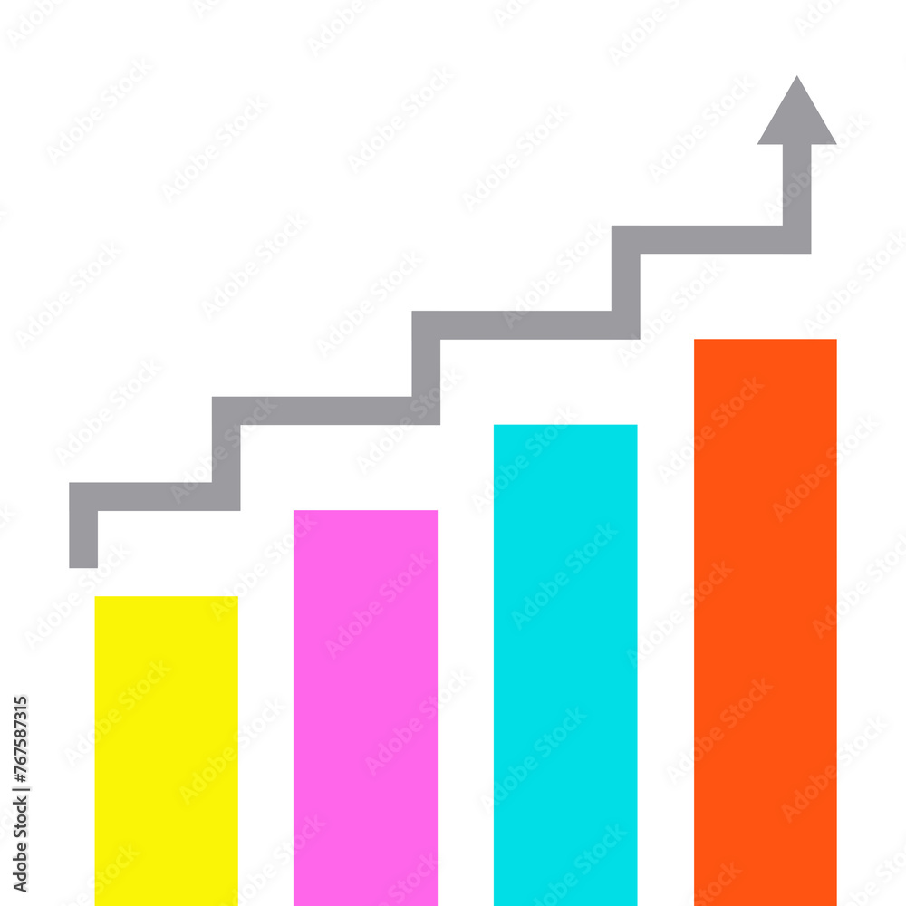 Colorful Bar Graph with Arrow Pointing Upward Colorful Bar Graph with Arrow Pointing Upward
