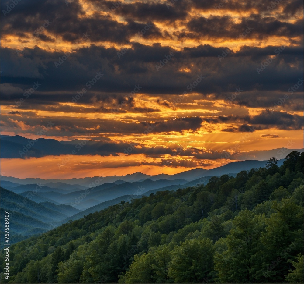 Fototapeta premium Great Smoky Mountains National Park Scenic Sunset Landscape vacation getaway destination