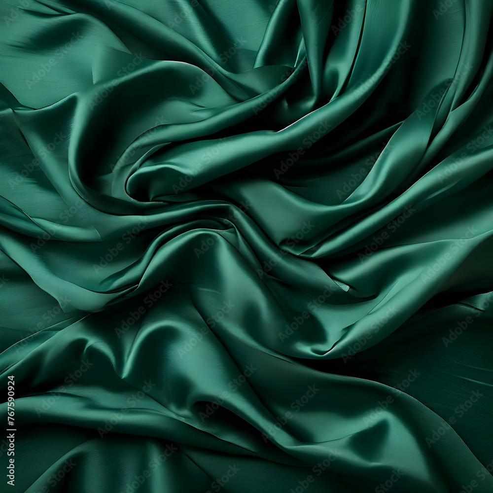 Fototapeta premium Abstract green background cloth or wavy folds of silk texture satin for wallpaper design, elegant material or creative design.