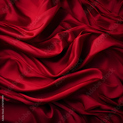Red fabric texture surface,wavy folds of silk for background design