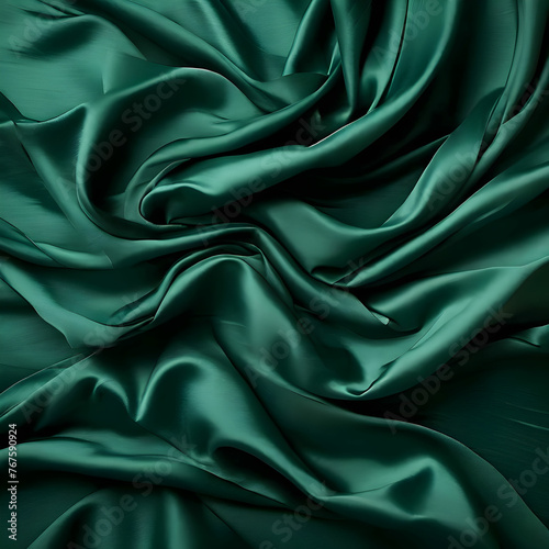 Abstract green background cloth or wavy folds of silk texture satin for wallpaper design, elegant material or creative design.