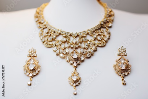 Gold necklace decorated with brown gemstones