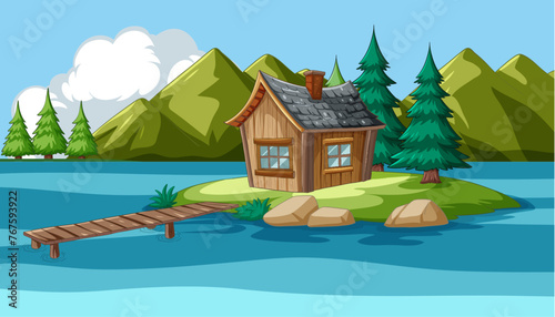 Charming wooden cabin on a small island