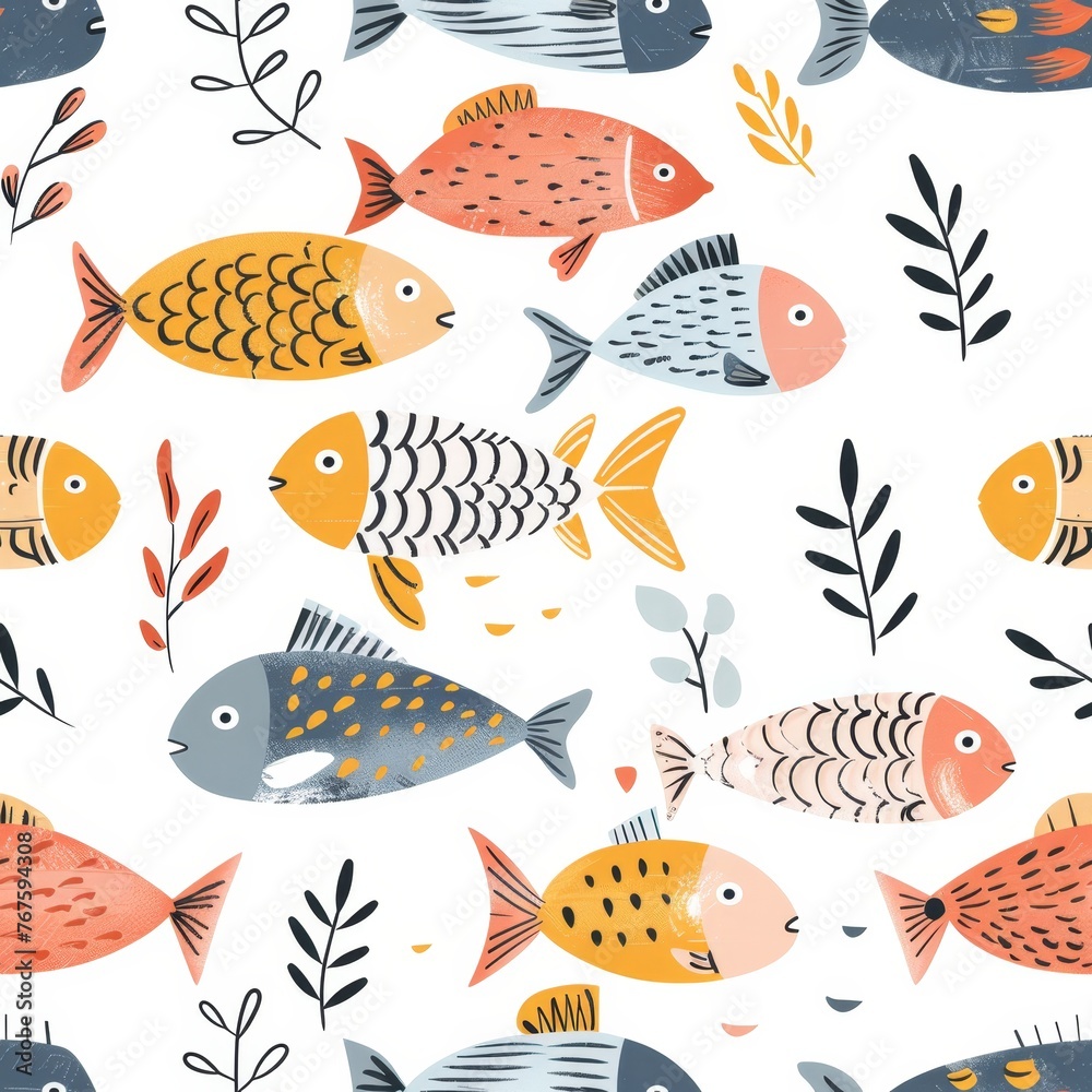 background with sea fish. Pattern illustration fish