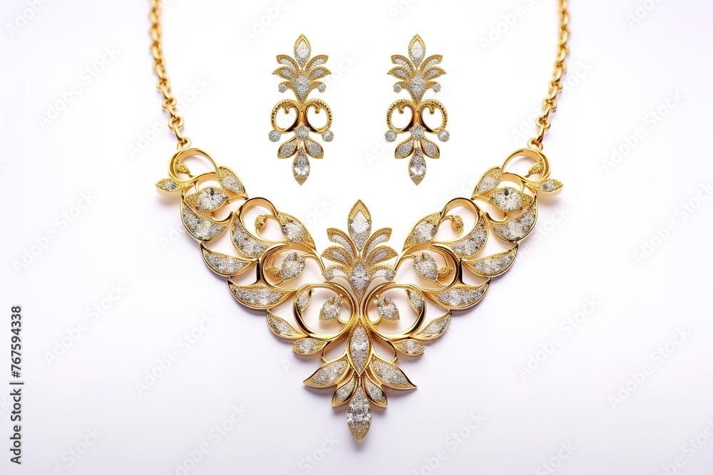 Wedding gold necklace with earrings Wedding gold necklace with earrings