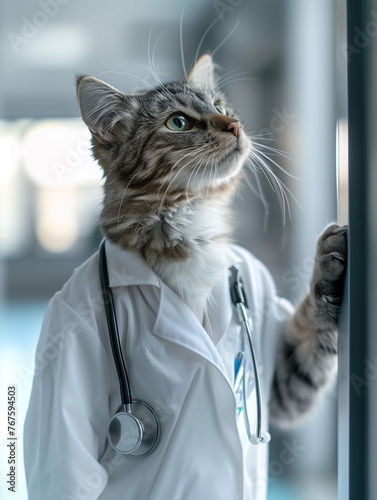 cat wearing doctor uniform ...