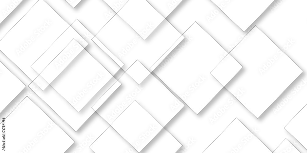 White geometric overlapping square pattern. Vector illustration technology background with shadow. Modern minimal and clean white background with realistic line. light silver background modern design